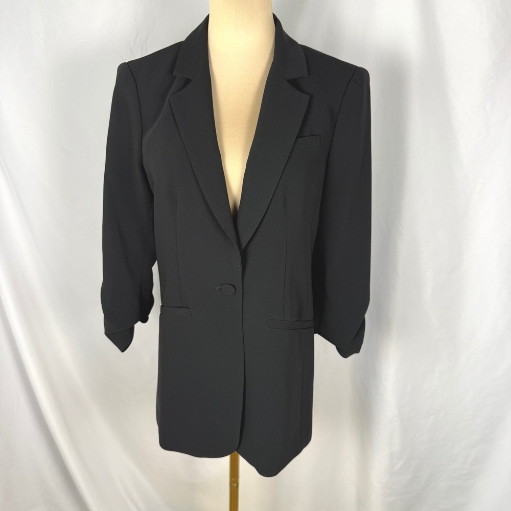 Cinq a Sept Khloe Black Ruched Sleeve Blazer Size 2 EUC